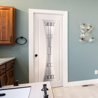 Image: Gretna Lightly Grained Internal PVC Door - Lea Style Sandblasted Glass