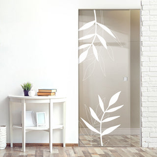 Image: Leaf Print 8mm Clear Glass - Obscure Printed Design - Single Absolute Pocket Door