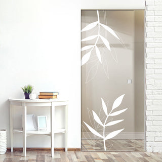 Image: Leaf Print 8mm Clear Glass - Obscure Printed Design - Single Absolute Pocket Door