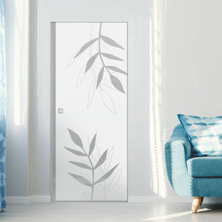 Image: Leaf Print 8mm Obscure Glass - Clear Printed Design - Single Absolute Pocket Door