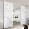 Double Glass Sliding Door - Leaf Print 8mm Obscure Glass - Obscure Printed Design with Elegant Track