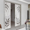 Leaf Print 8mm Obscure Glass - Clear Printed Design - Double Evokit Glass Pocket Door