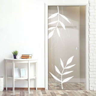 Image: Leaf Print 8mm Clear Glass - Obscure Printed Design - Single Evokit Glass Pocket Door