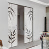 Leaf Print 8mm Obscure Glass - Clear Printed Design - Double Absolute Pocket Door