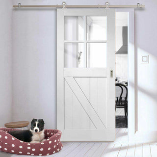 Image: Sirius Tubular Stainless Steel Sliding Track & Frame Ledged and Braced Cottage  Door - Clear Glass - White Primed