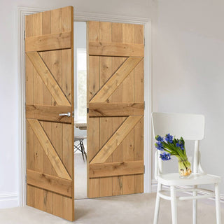 Image: J B Kind Rustic Oak Ledged and Braced Unfinished Door Pair