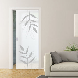 Image: Leaf Print 8mm Obscure Glass - Obscure Printed Design - Single Evokit Glass Pocket Door