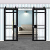 Top Mounted Black Sliding Track & Solid Wood Double Doors - Eco-Urban® Leith 9 Pane Doors DD6316G - Clear Glass - Shadow Black Premium Primed