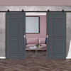 Top Mounted Black Sliding Track & Solid Wood Double Doors - Eco-Urban® Leith 9 Panel Doors DD6316 - Stormy Grey Premium Primed