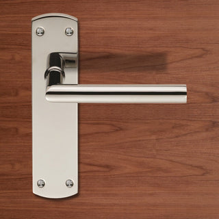 Image: Steelworx CSLP1162B Mitred Lever Handles on Latch Backplate - 2 Finishes
