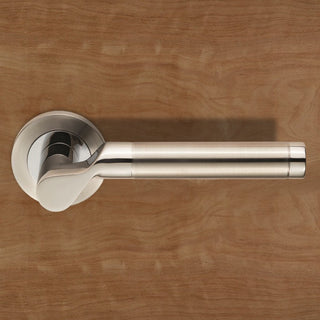 Image: Steelworx SWL1009DUO Lucerna Lever Latch Handles on Round Rose
