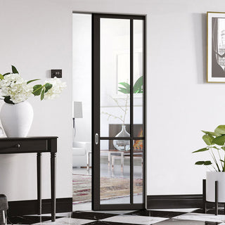 Image: Liberty 4 Pane Black Primed Absolute Evokit Single Pocket Door - Clear Glass