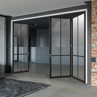 Image: Three Folding Doors & Frame Kit - Liberty 4 Pane 2+1 - Clear Glass - Black Primed