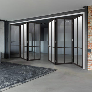 Image: Six Folding Doors & Frame Kit - Liberty 4 Pane 3+3 - Clear Glass - Black Primed