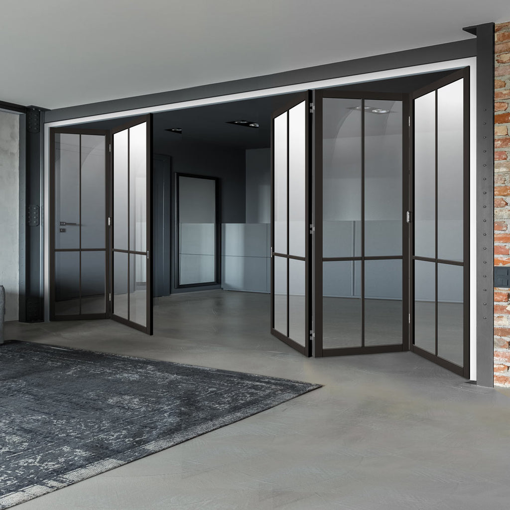 Five Folding Doors & Frame Kit - Liberty 4 Pane 3+2 - Clear Glass - Black Primed
