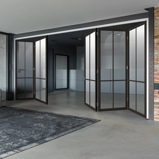 Image: Five Folding Doors & Frame Kit - Liberty 4 Pane 3+2 - Clear Glass - Black Primed