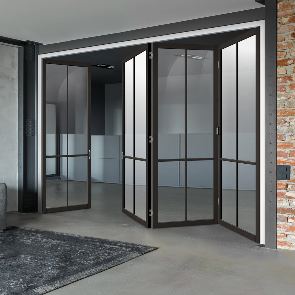 Four Folding Doors & Frame Kit - Liberty 4 Pane 3+1 - Clear Glass - Black Primed