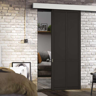Image: Single Sliding Door & Wall Track - Liberty 4 Panel Door - Black Primed