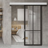 Single Sliding Door & Wall Track - Liberty 4 Pane Door - Clear Glass - Black Primed