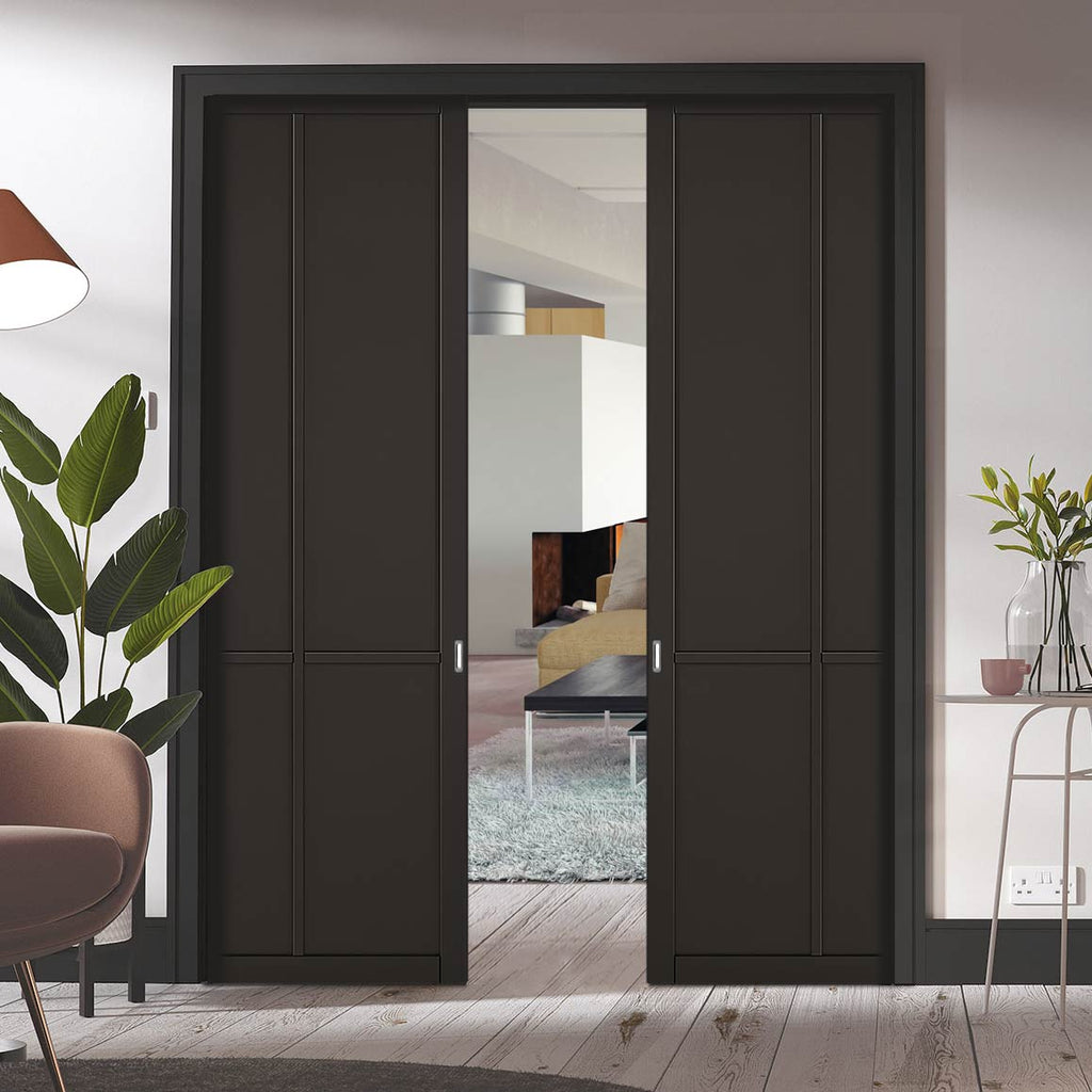 Liberty 4 Panel Black Primed Double Evokit Pocket Door