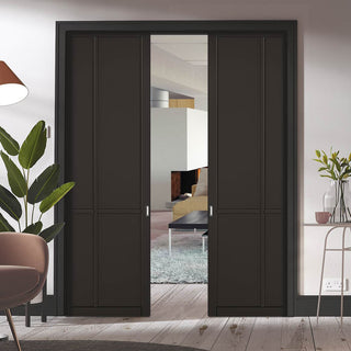 Image: Liberty 4 Panel Black Primed Double Evokit Pocket Door