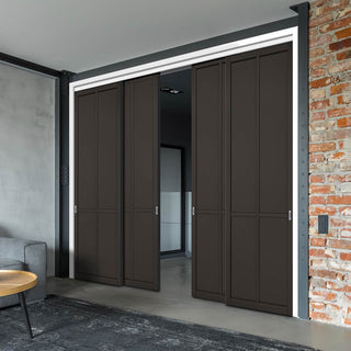 Image: Four Sliding Doors and Frame Kit - Liberty 4 Panel Door - Black Primed