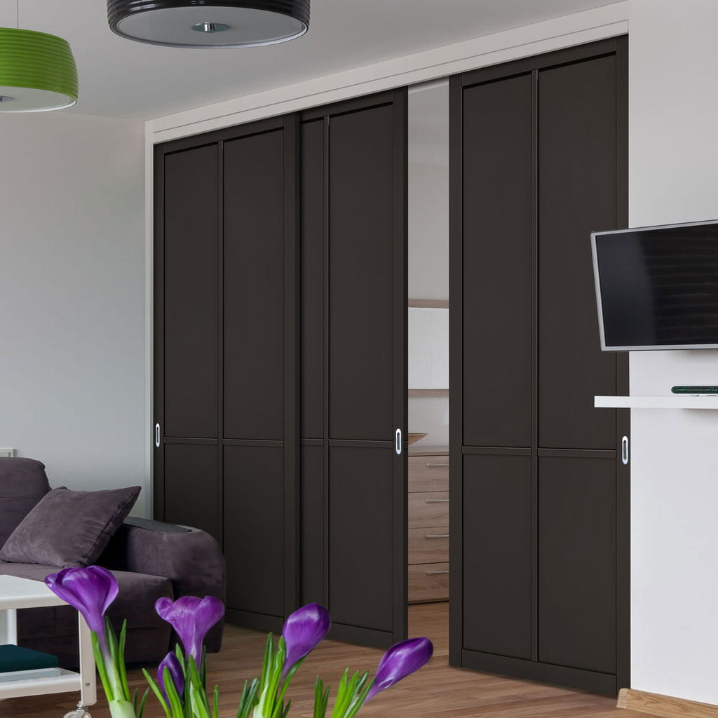 Three Sliding Doors and Frame Kit - Liberty 4 Panel Door - Black Primed
