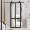 Top Mounted Black Sliding Track & Door - Liberty 4 Pane Black Primed Door - Clear Glass