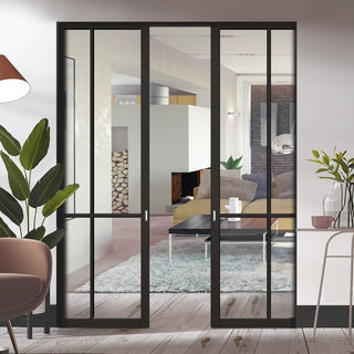 Image: Liberty 4 Pane Black Primed Absolute Evokit Double Pocket Doors - Clear Glass