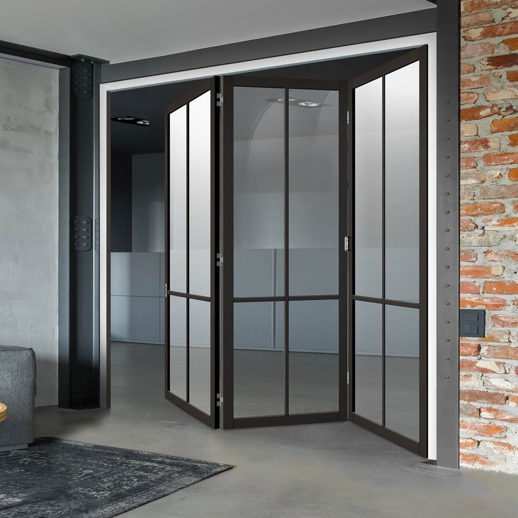 Three Folding Doors & Frame Kit - Liberty 4 Pane 3+0 - Clear Glass - Black Primed