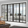 Four Sliding Doors and Frame Kit - Liberty 4 Pane Door - Clear Glass - Black Primed