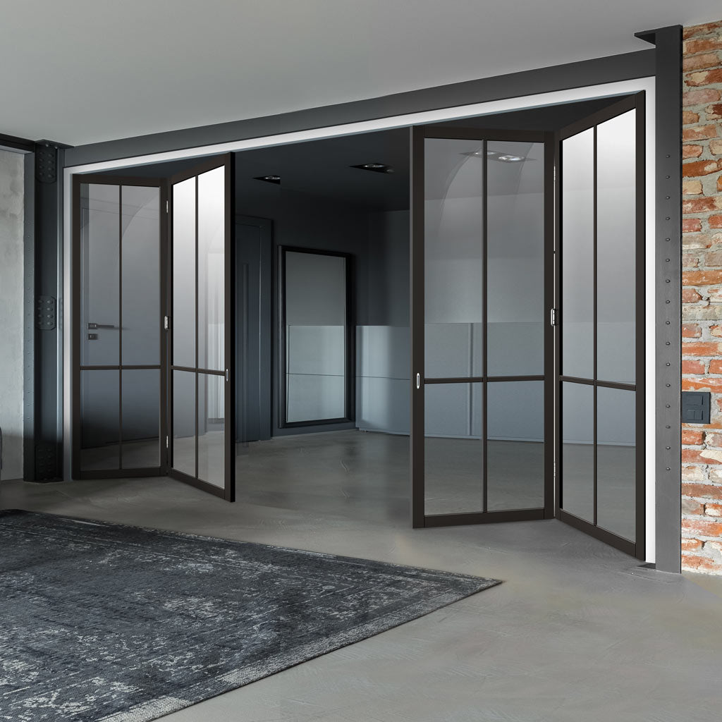 Four Folding Doors & Frame Kit - Liberty 4 Pane 2+2 - Clear Glass - Black Primed