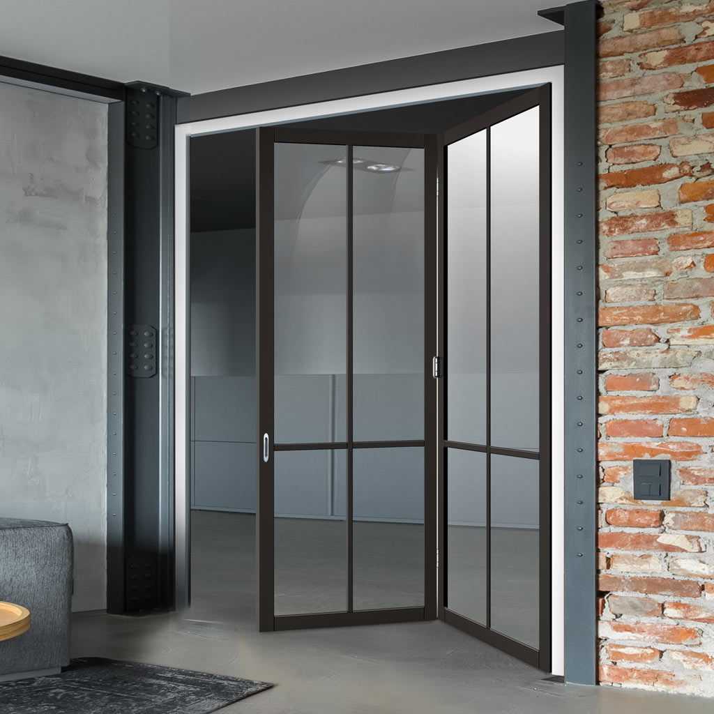 Two Folding Doors & Frame Kit - Liberty 4 Pane 2+0 - Clear Glass - Black Primed