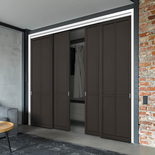 Image: Four Sliding Wardrobe Doors & Frame Kit - Liberty 4 Panel Door - Black Primed