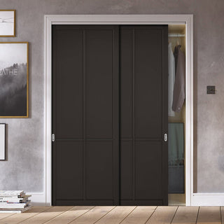 Image: Minimalist Wardrobe Door & Frame Kit - Two Liberty 4 Panel Doors - Black Primed