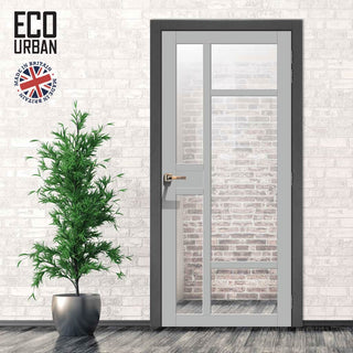 Image: Handmade Eco-Urban Jura 5 Pane 1 Panel Solid Wood Internal Door UK Made DD6431G Clear Glass - Eco-Urban® Mist Grey Premium Primed