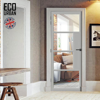 Image: Boston 4 Pane Solid Wood Internal Door UK Made DD6311G - Clear Glass - Eco-Urban® Mist Grey Premium Primed