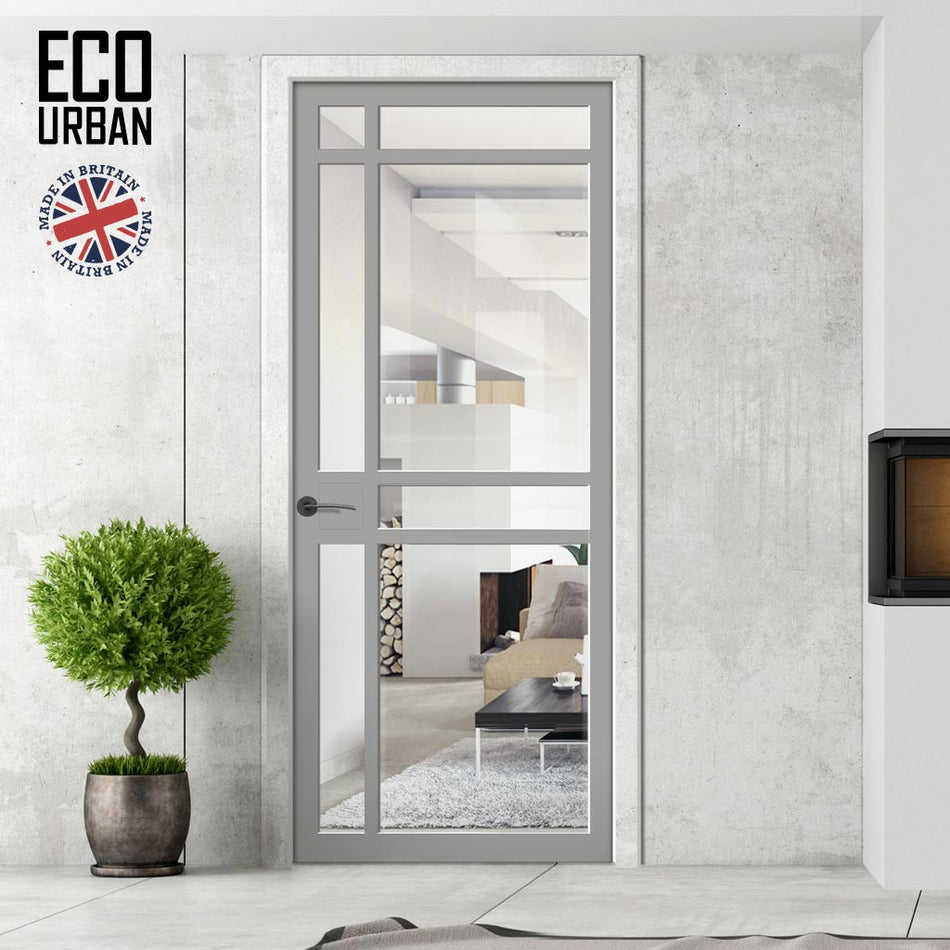 Leith 9 Pane Solid Wood Internal Door UK Made DD6316G - Clear Glass - Eco-Urban® Mist Grey Premium Primed