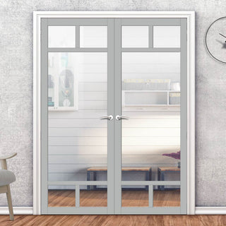 Image: Eco-Urban Sydney 5 Pane Solid Wood Internal Door Pair UK Made DD6417G Clear Glass  - Eco-Urban® Mist Grey Premium Primed