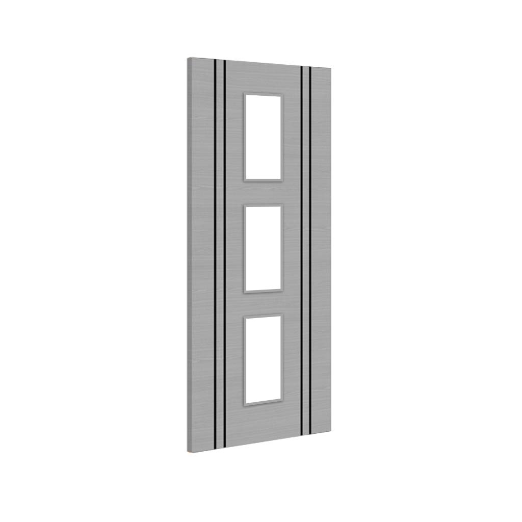 Bespoke Door - Flush Dark Grey Inlay - American Light Grey Ash Veneer - Clear Glass - 11 - Prefinished