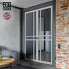 Glasgow 6 Pane Solid Wood Internal Door Pair UK Made DD6314G - Clear Glass - Eco-Urban® Mist Grey Premium Primed