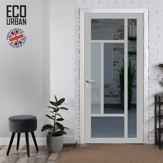 Image: Handmade Eco-Urban Portobello 5 Pane Solid Wood Internal Door UK Made DD6438G Clear Glass(1 FROSTED PANE) - Eco-Urban® Mist Grey Premium Primed