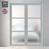 Eco-Urban Manchester 3 Pane Solid Wood Internal Door Pair UK Made DD6306SG - Frosted Glass - Eco-Urban® Mist Grey Premium Primed