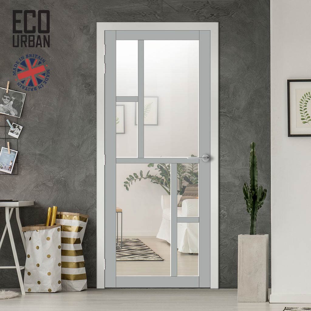 Handmade Eco-Urban Cairo 6 Pane Solid Wood Internal Door UK Made DD6419G Clear Glass - Eco-Urban® Mist Grey Premium Primed