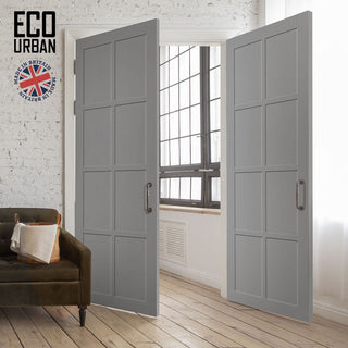 Image: Perth 8 Panel Solid Wood Internal Door Pair UK Made DD6318  - Eco-Urban® Mist Grey Premium Primed