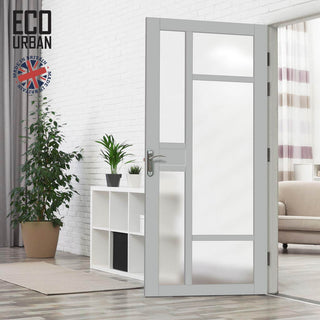 Image: Handmade Eco-Urban Jura 5 Pane 1 Panel Solid Wood Internal Door UK Made DD6431SG Frosted Glass - Eco-Urban® Mist Grey Premium Primed