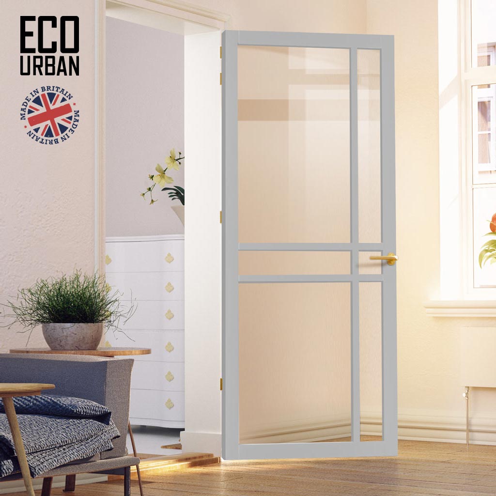 Glasgow 6 Pane Solid Wood Internal Door UK Made DD6314G - Clear Glass - Eco-Urban® Mist Grey Premium Primed