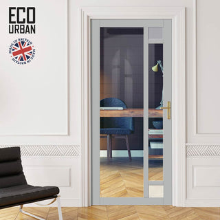 Image: Handmade Eco-Urban Suburban 4 Pane Solid Wood Internal Door UK Made DD6411G Clear Glass(2 FROSTED CORNER PANES)- Eco-Urban® Mist Grey Premium Primed