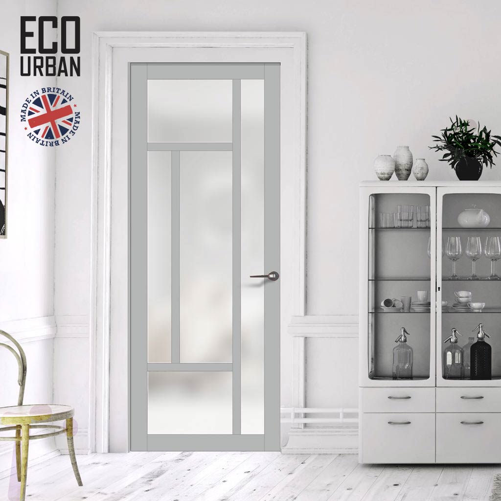 Handmade Eco-Urban Morningside 5 Pane Door DD6437SG Frosted Glass - Light Grey Premium Primed