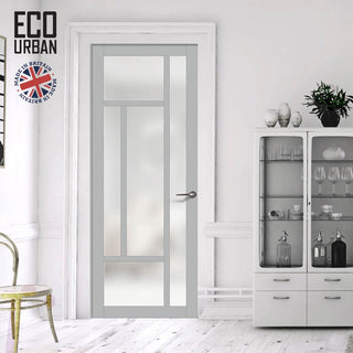 Image: Handmade Eco-Urban Morningside 5 Pane Solid Wood Internal Door UK Made DD6437SG Frosted Glass - Eco-Urban® Mist Grey Premium Primed